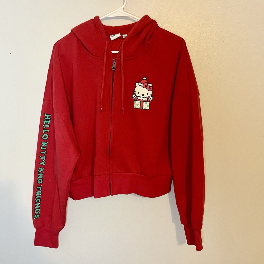 Limited Edition Aeropostale Hello Kitty Christmas Zip Up Hoodie Red Women’s XL